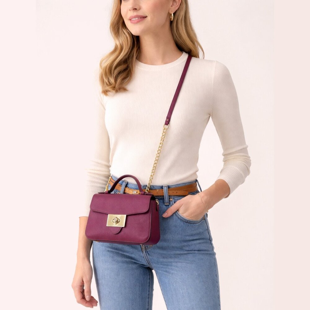 Coach Cassidy Top Handle Leather Crossbody Bag – Dark Berry - Picture 3 of 11